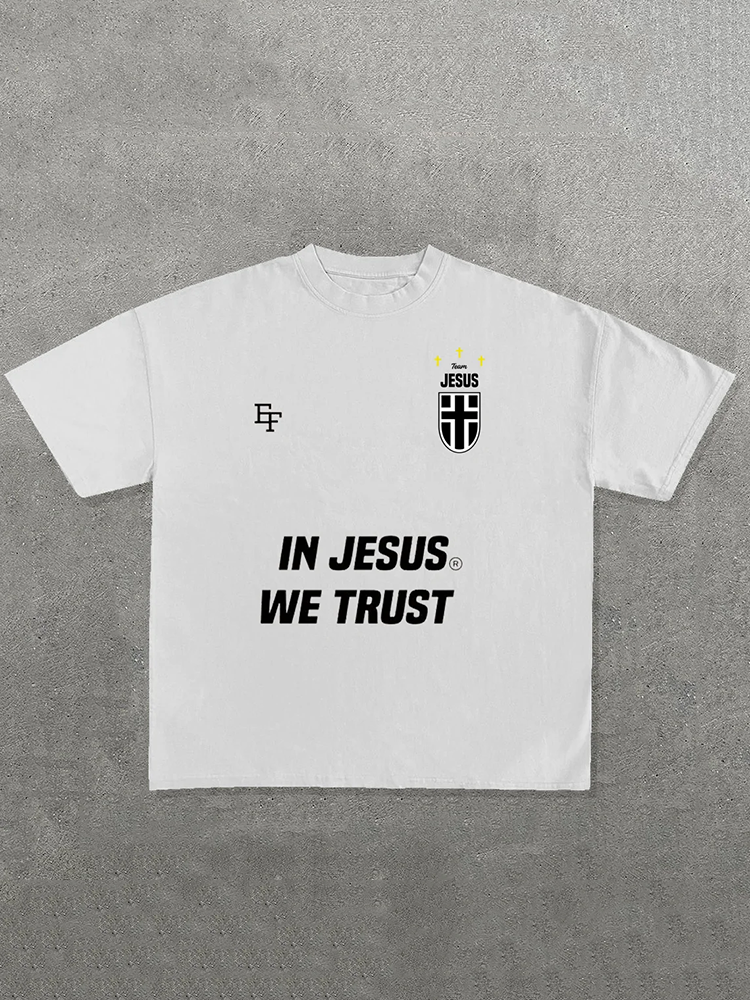 In Jesus We Trust Print Short Sleeve T-Shirt