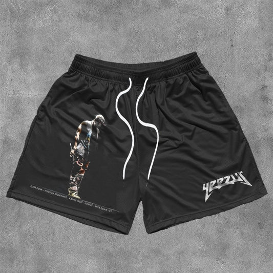 Vercoo Vintage Yeezus Graphic Casual Street Mesh Shorts