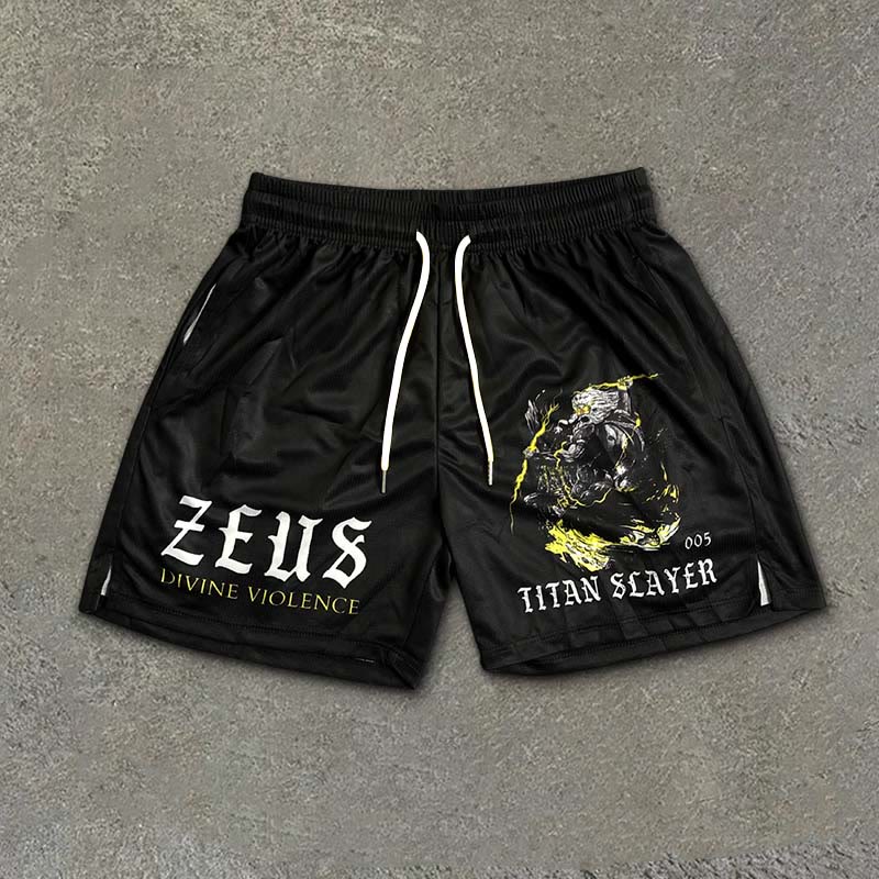 Vercoo Zeus Print Casual Street Mesh Shorts