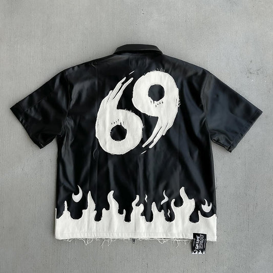 Men's Casual Taiji Flame Graphic Print Shirt