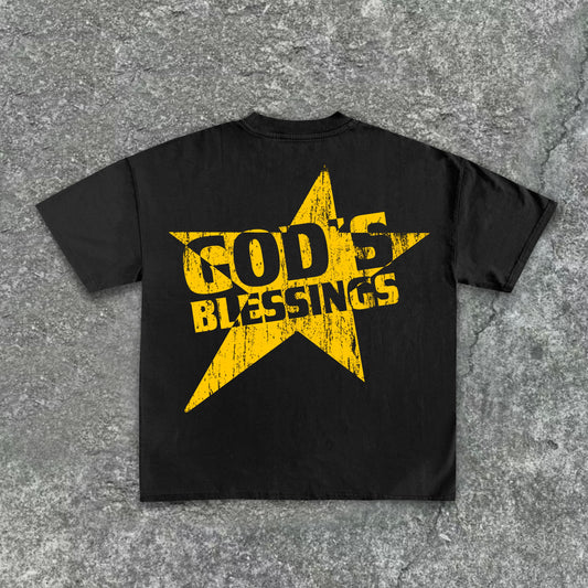 Men's God S Blessings Alphabet Slogan Print Cotton T-Shirt