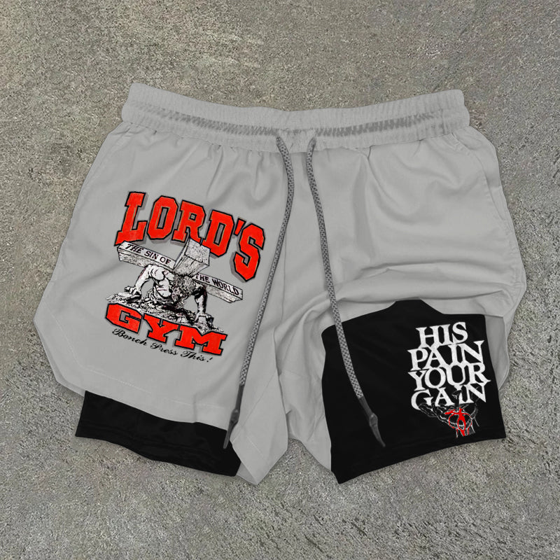 Lord's Gym Print Double Layer Drawstring Gym Shorts