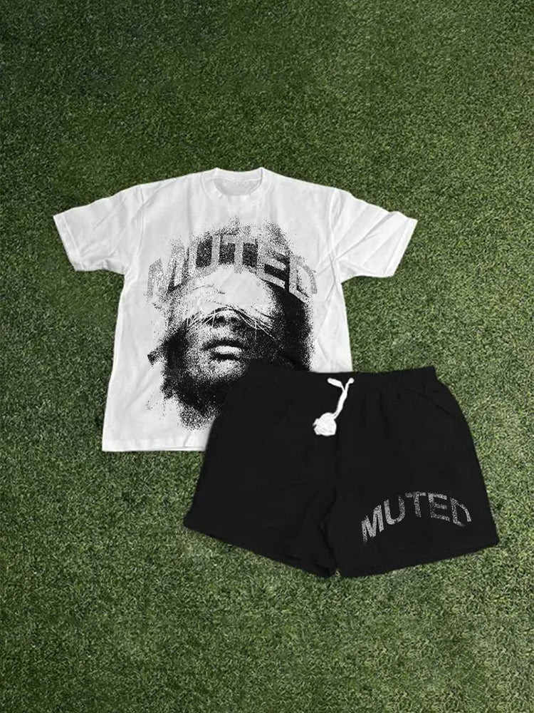 Vercoo Vintage Muted Graphic T-Shirt And Shorts Co-Ord T-Shirt Set