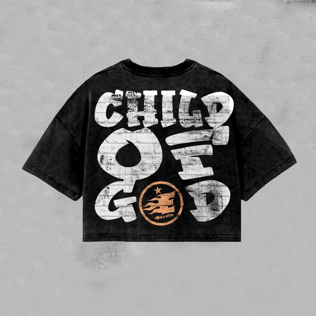 Vintage Child Of God Portrait Graphic Distressed Acid Wash T-Shirt