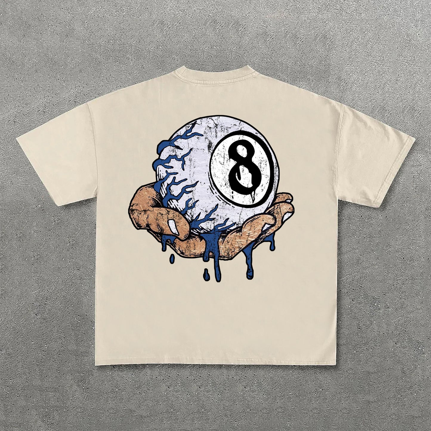 Hand Holding 8 Ball Fun Retro Print Cotton T-Shirt