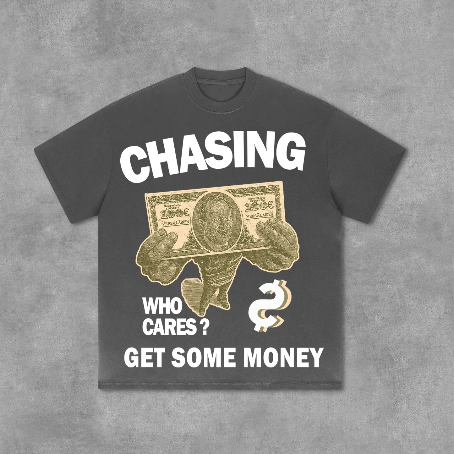 Vintage Chasing Money Graphic Print Cotton T-Shirt