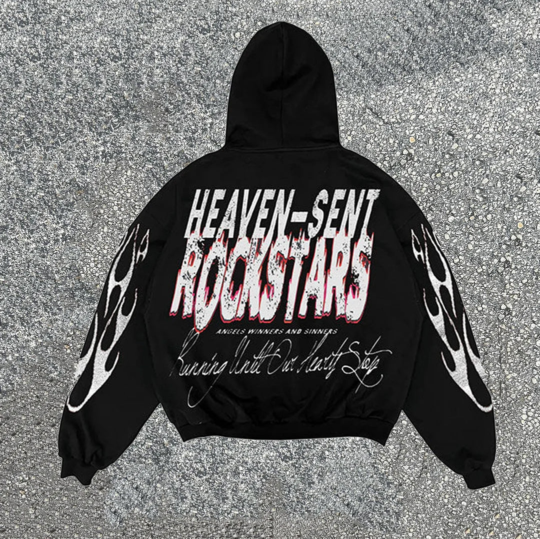 Heaven-Sent Rockstars Lips Graphic Print Zip-Up Hoodie