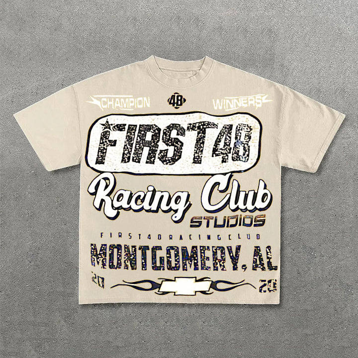 First48 Racing Club Vintage Print Graphic Cotton T-Shirt