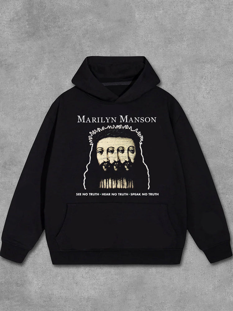 Manson Retro Old Print Graphics Pocket Hoodie