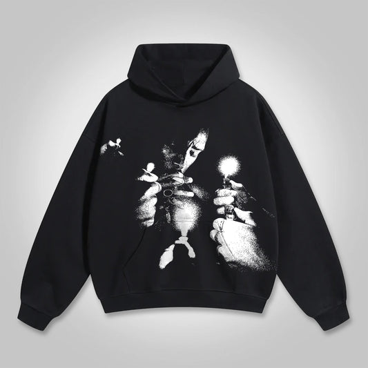 Vercoo Vintage Smoking Man Graphic Pocket Hoodie