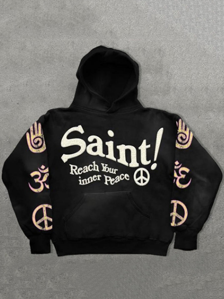 Vintage Saint Palm Graphic Print Side Pockets Hoodie