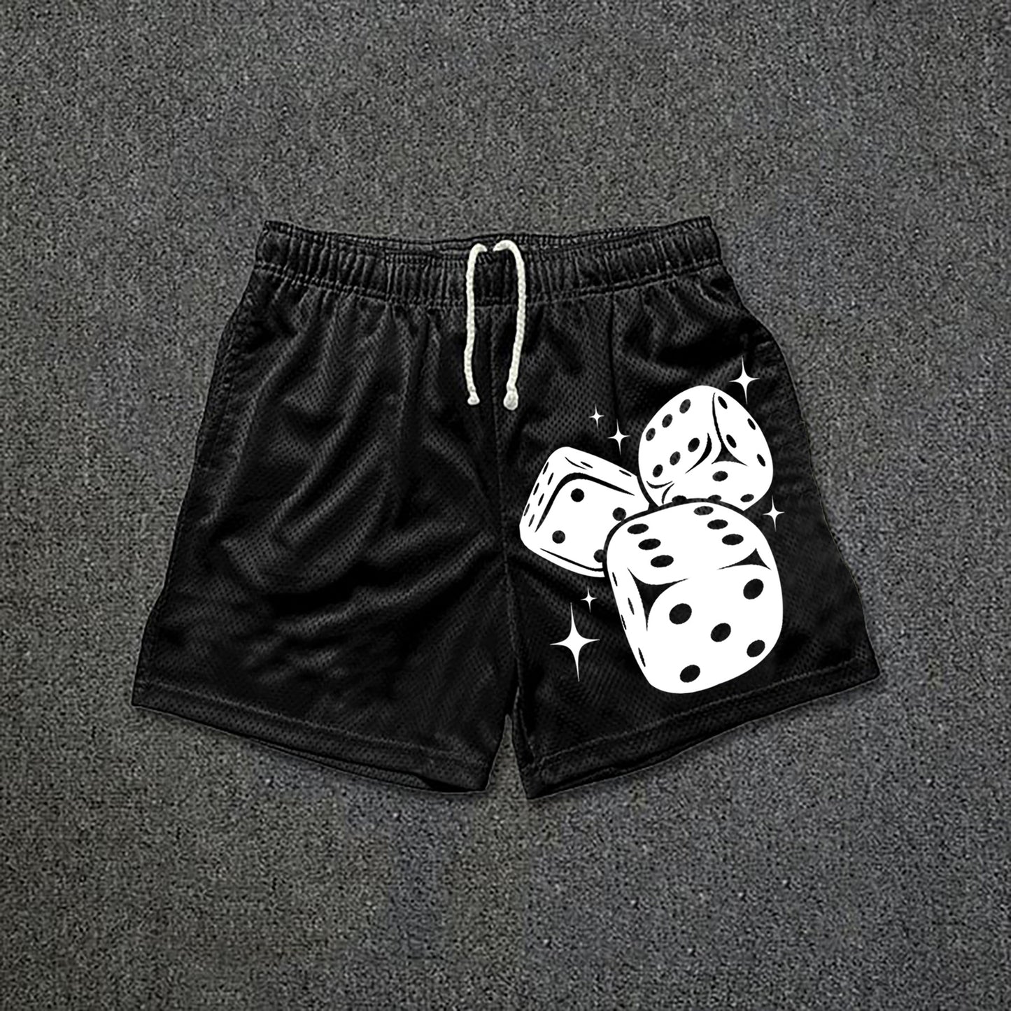 Fun Dice Print Drawstring Mesh Shorts