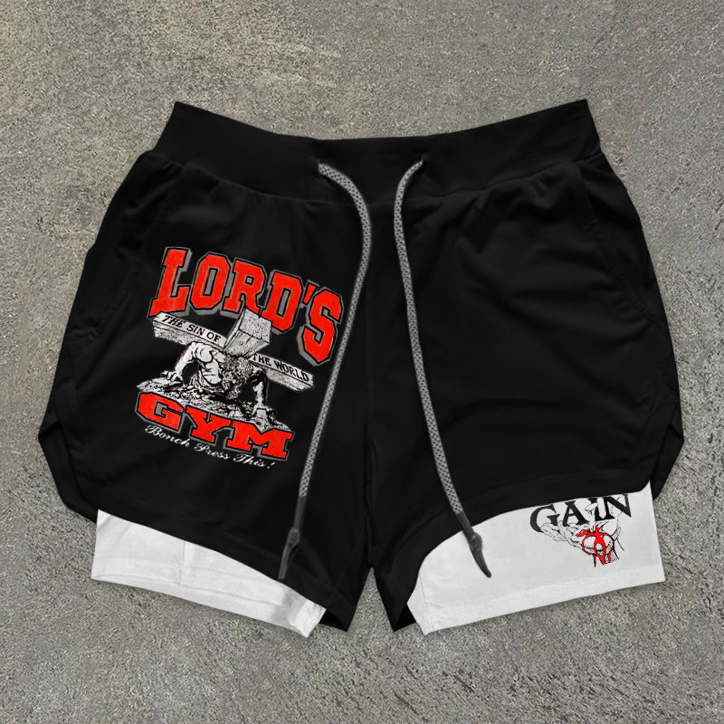 Lord's Gym Print Double Layer Drawstring Gym Shorts