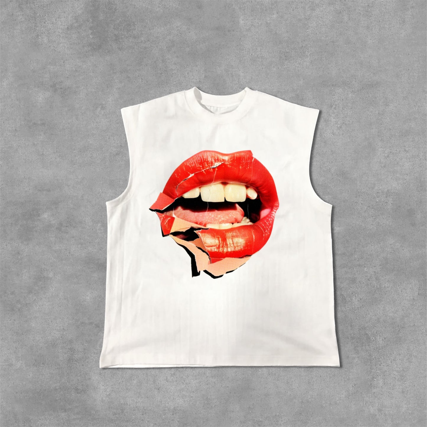 Collage Red Lip Graphic Design Cotton Tank Top