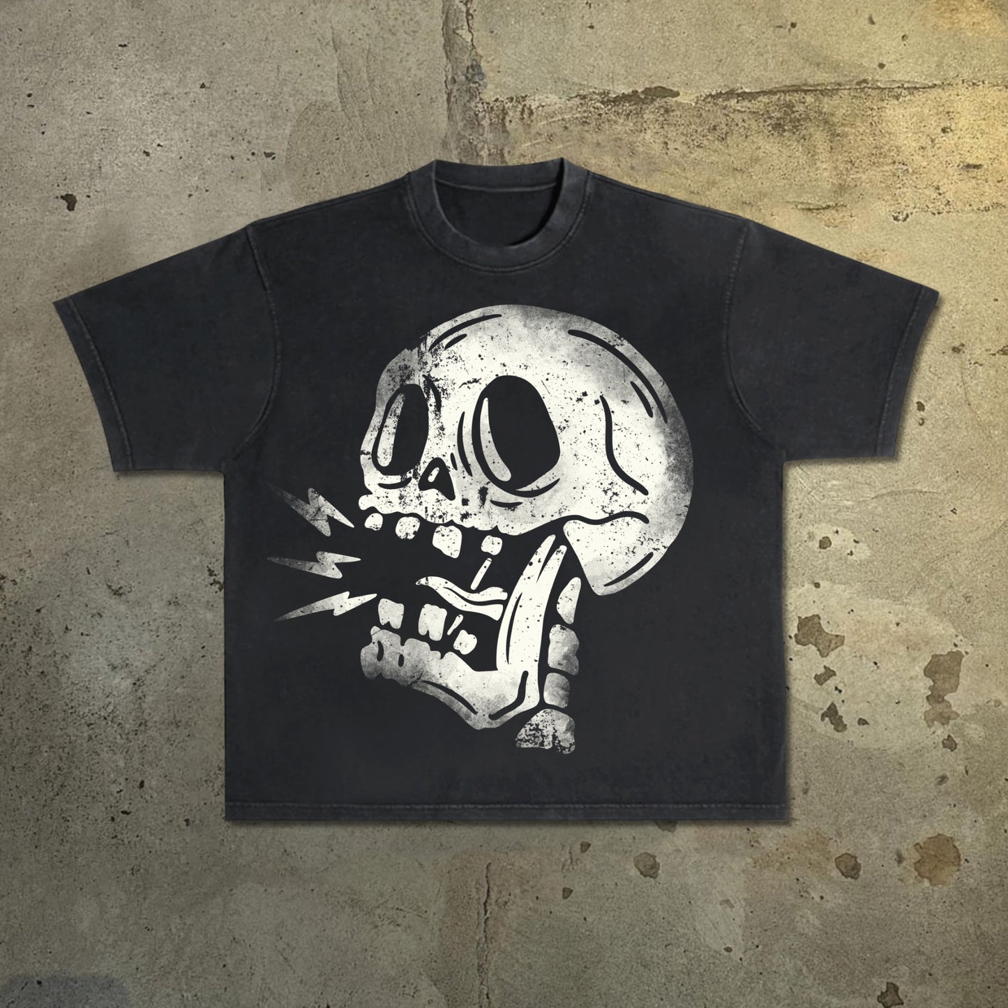 Vintage Fun Silhouette Skull Acid Washed T-Shirt