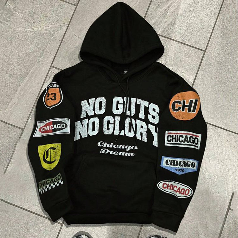 Vercoo Vintage No Guts No Glory Graphic Pocket Hoodie