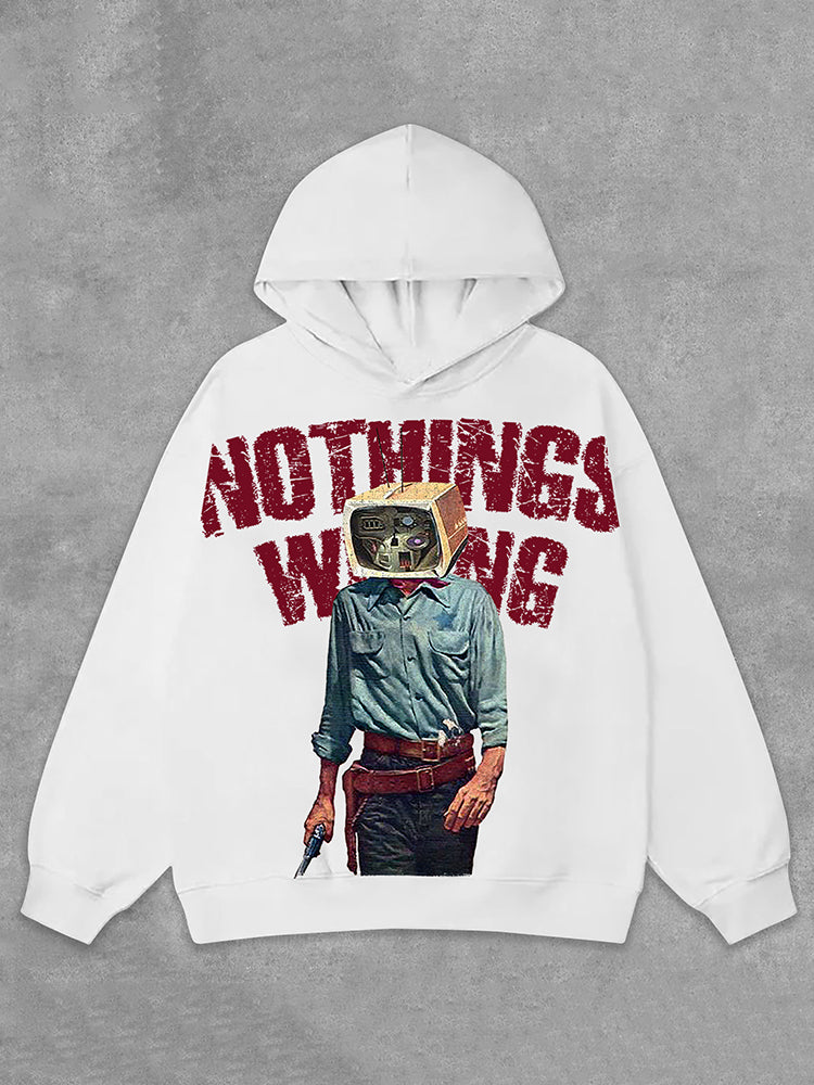 Vercoo Vintage Nothing Wrong Graphic Print Side Pockets Hoodie