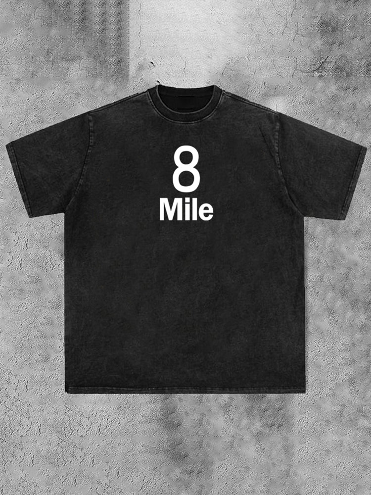 Men's Simple 8 Mile Graphic Printed Washed T-Shirt