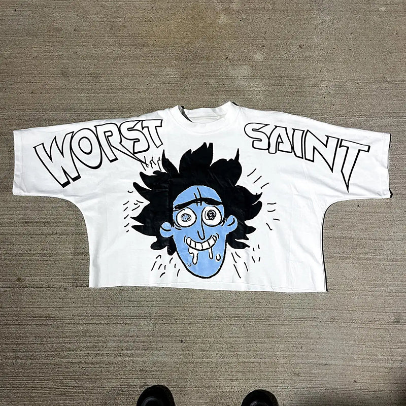 Vintage Worst Saint Drop Graphic Cotton T-Shirt