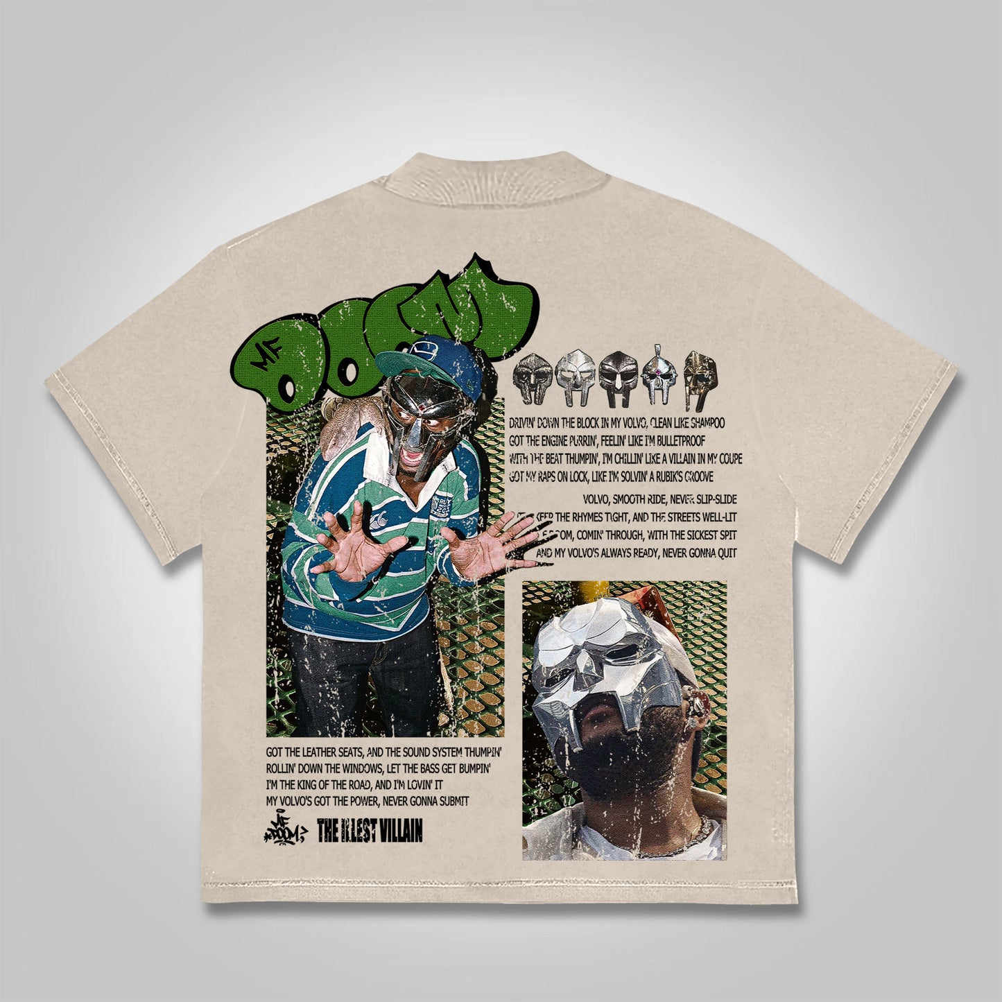 Vercoo Vintage The Illest Villain Mf Doom Graphic Print Cotton T-Shirt