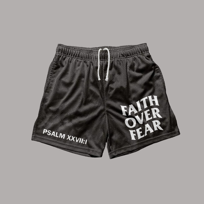 Faith Over Fear Print Graphic Men's Mesh Shorts