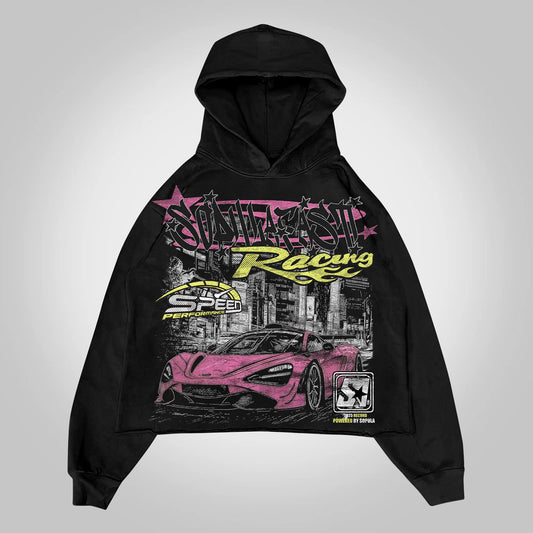 Vercoo Y2k Fast Racing Make Vintage Graphics Cropped Hoodie Pocketless Hoodie