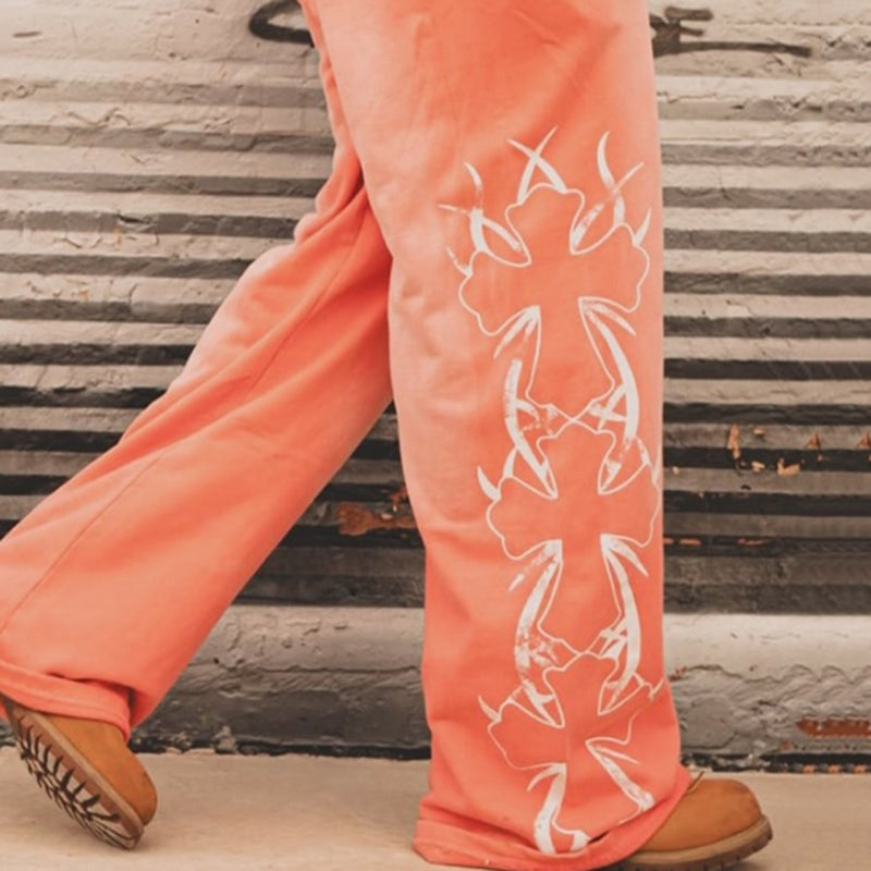 Vintage Cross Graphic Acid Washed Flared Sweatpants