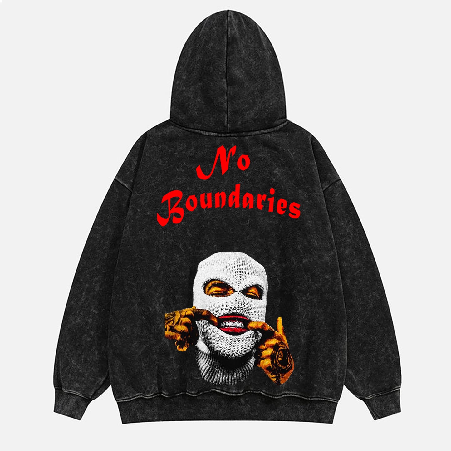 Vercoo Vintage Y2k No Boundaries Graphic Print Acid Washed Hoodie