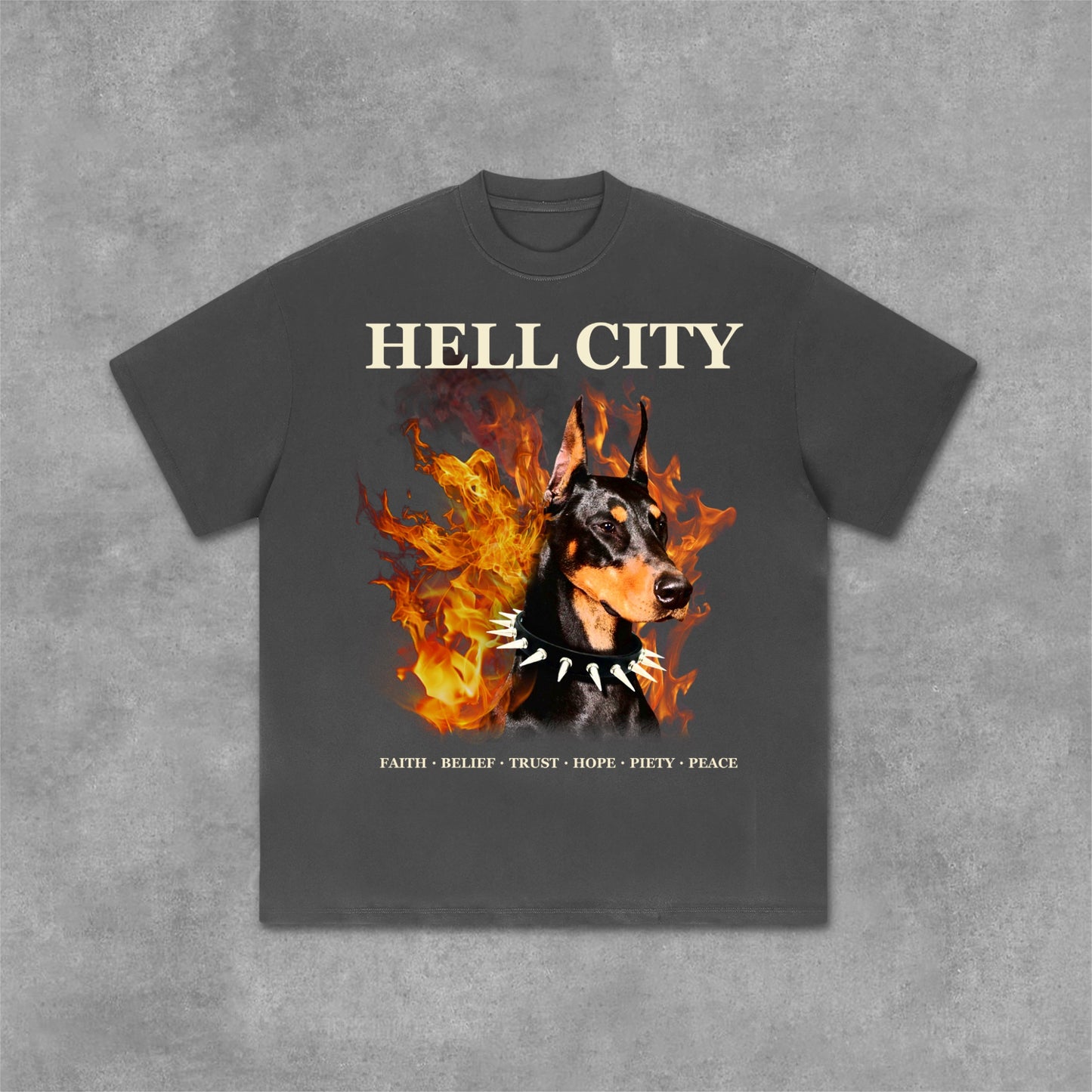 Hell City - Flame Dobern Printed Graphic Cotton T-Shirt