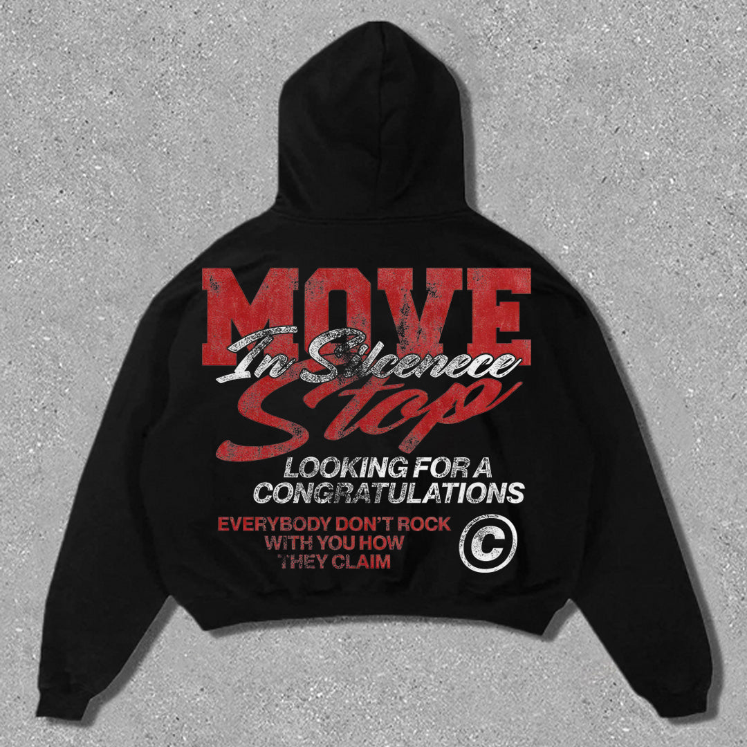 Vintage Unisex Move In Silence Graphic Oversized Hoodie