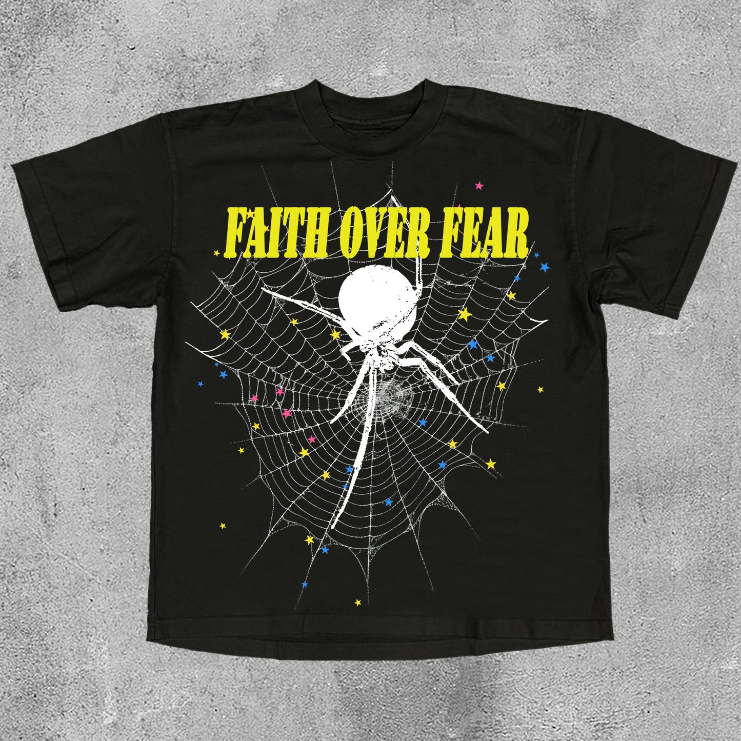 Faith Over Fear Print Spider Graphics Cotton Vintage T-Shirt