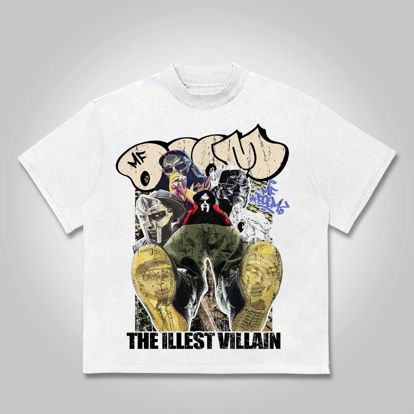 Vercoo Vintage The Illest Villain Mf Doom Graphic Print Cotton T-Shirt