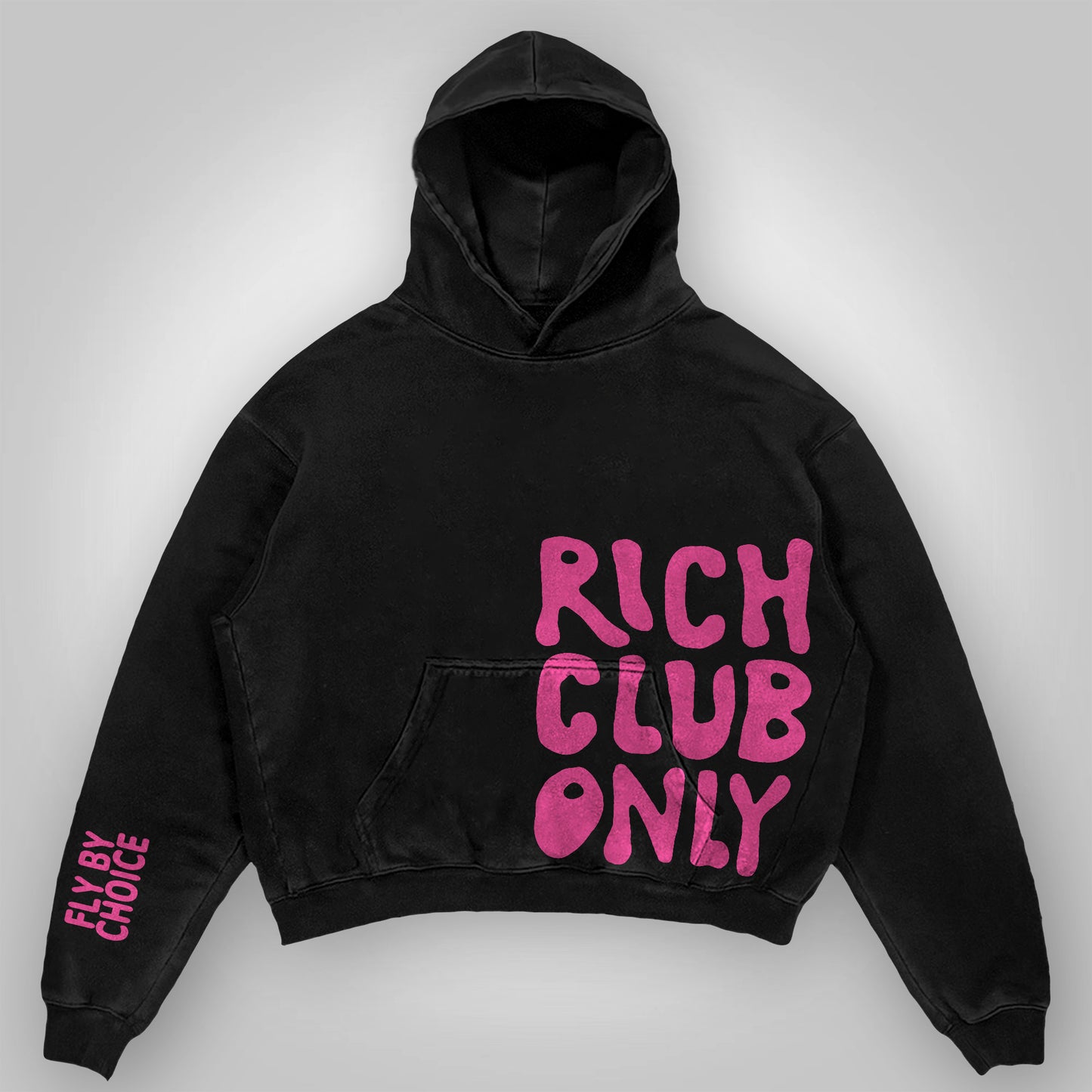 Vercoo Vintage Rich Club ONLY FLY BY CHOICE Graphic Acid Washed Oversized Hoodie