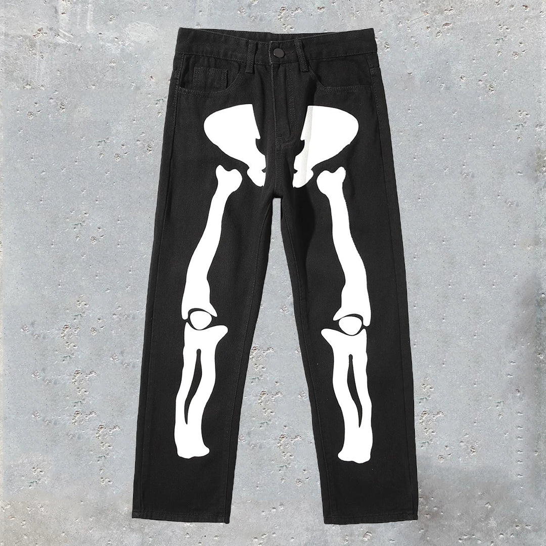 Men's Vintage Skull Graphic Loose Jeans