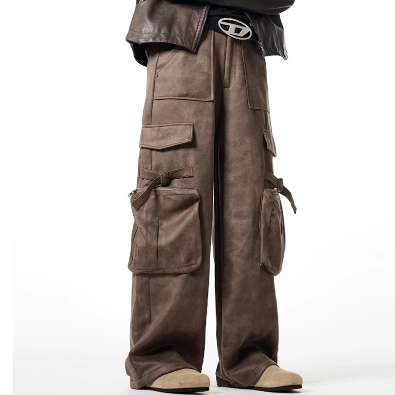 Vintage Coffee Washed Pocket Casual Cargo Pants