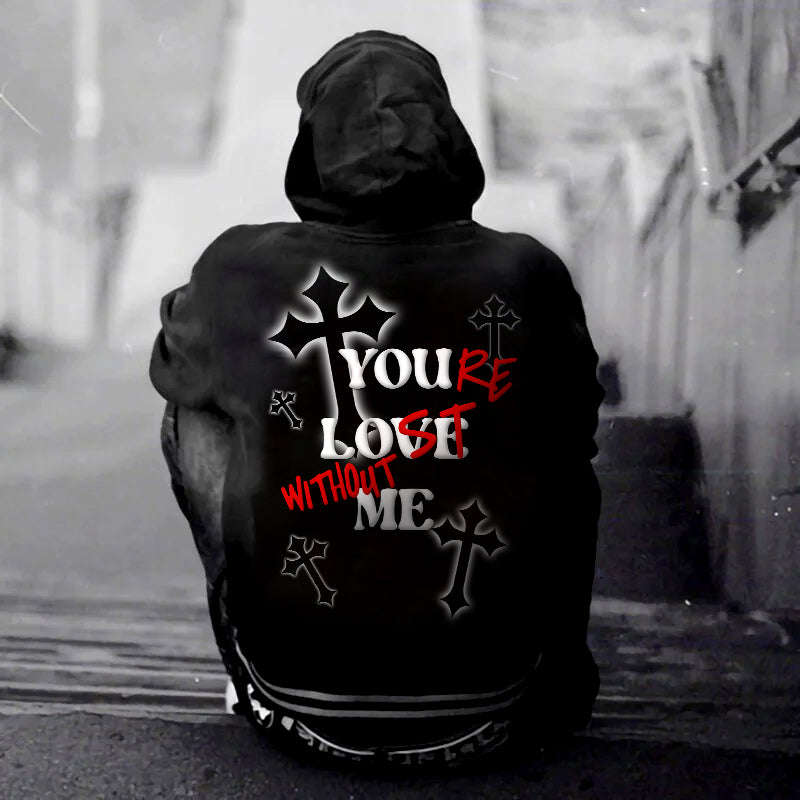 Faith Cross X You Re Lost Without Me Long Sleeve Fleece-Lined Hoodie