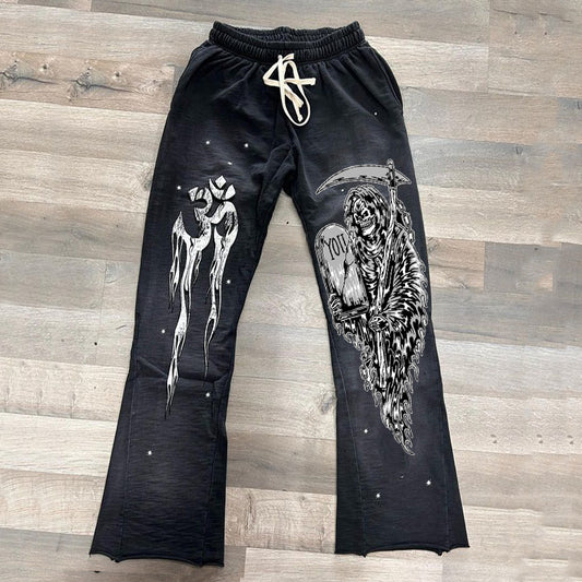 Vercoo Vintage Reaper Is Coming Graphic Stylish Casual Flared Sweatpants