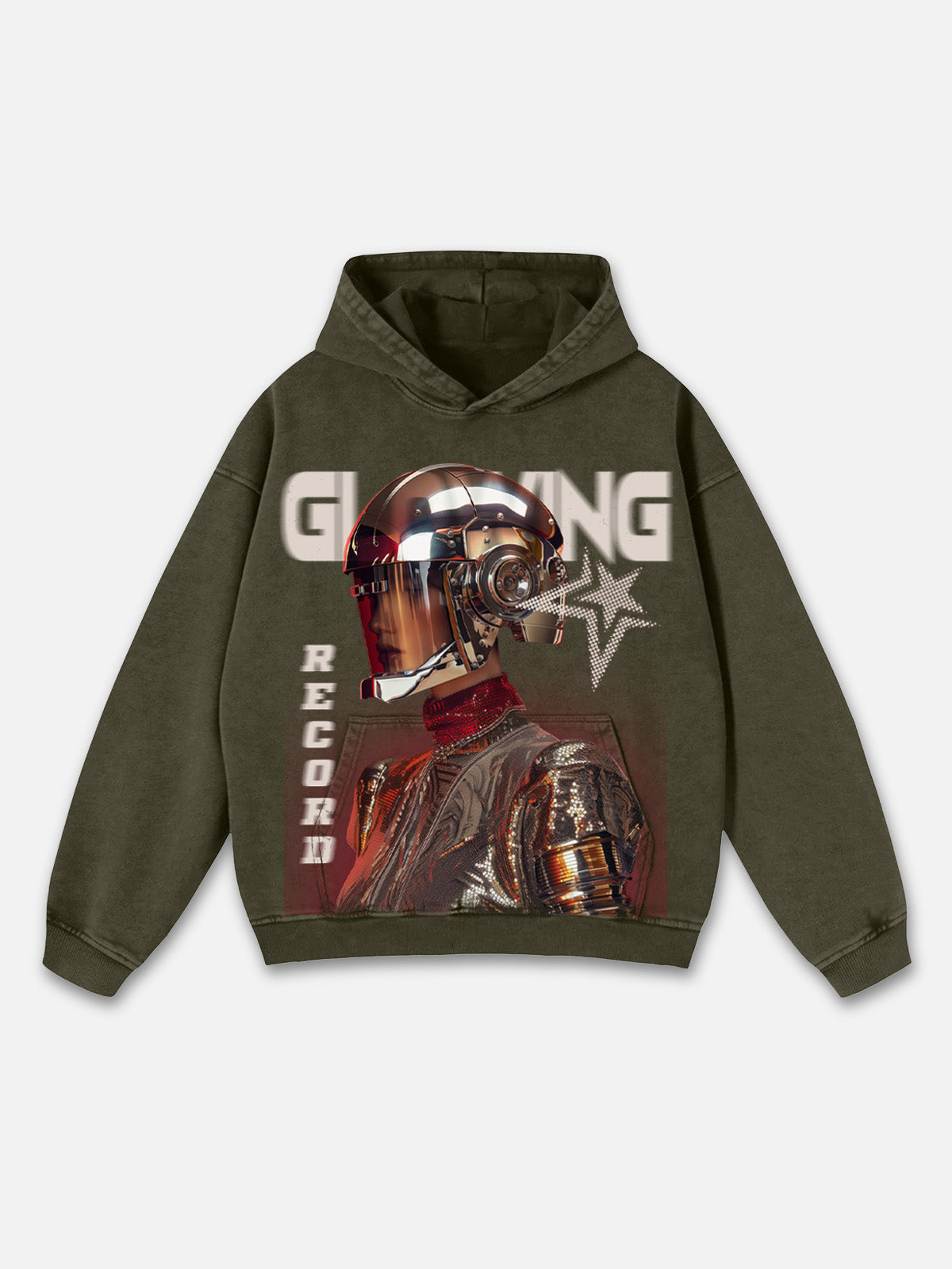 Vintage Glowing Astronaut Graphic Print Washed Hoodie