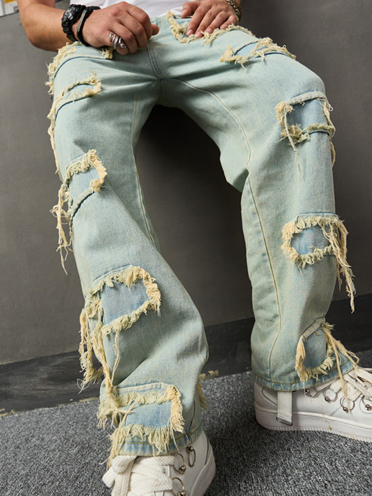 Men's Raw Edge High Street Boyfriend Street Denim Jeans