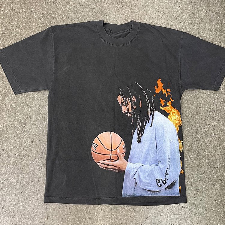 Vercoo Vintage J Cole Basketball Graphic 100% Cotton Short Sleeve T-Shirt