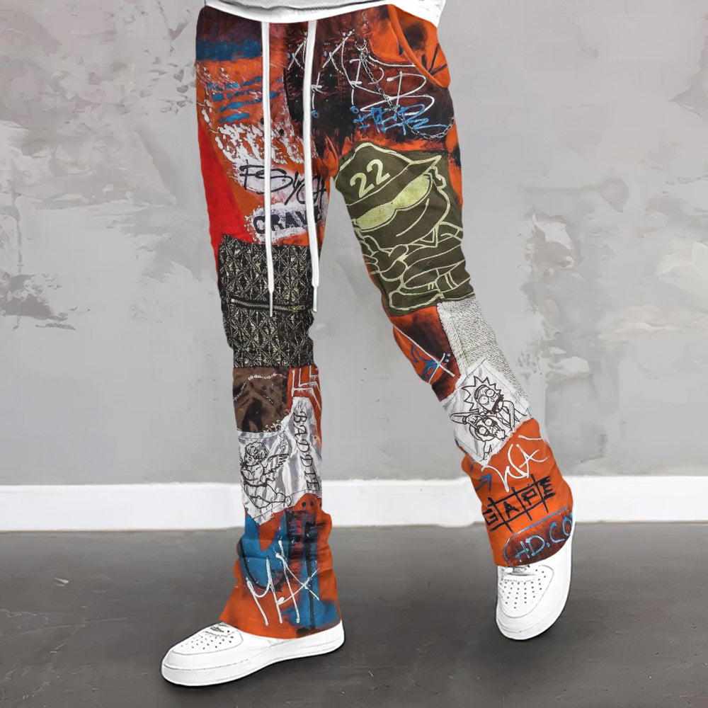 Art Collage Orange Print Street Casual Sweatpants