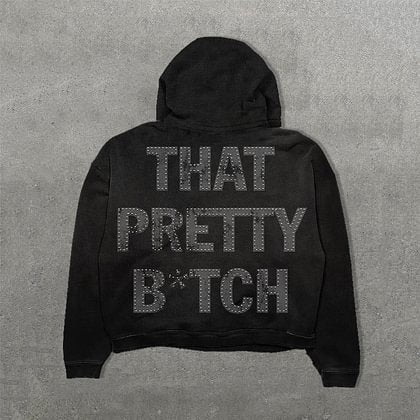 Vercoo Vintage That Pretty B Tch Graphic Print Side Pockets Hoodie