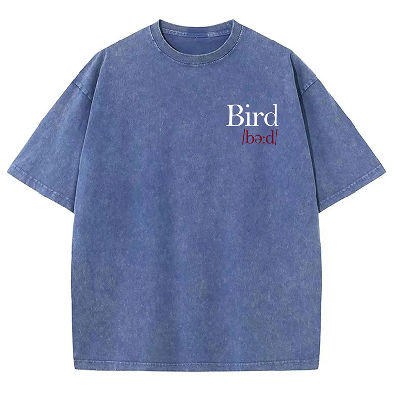 Bird Print Graphic Vintage Acid Wash Cotton T-Shirt