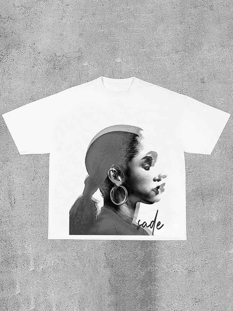 Vintage Sade Adu Print Graphic Cotton T-Shirt