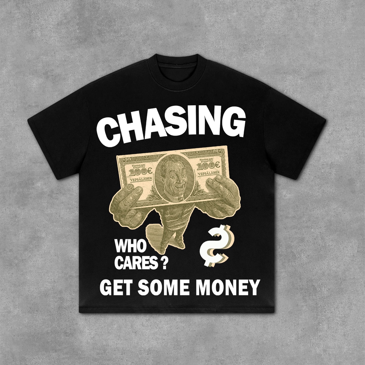 Vintage Chasing Money Graphic Print Cotton T-Shirt