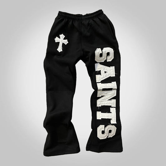 Vintage Saint Print Casual Flared Sweatpants