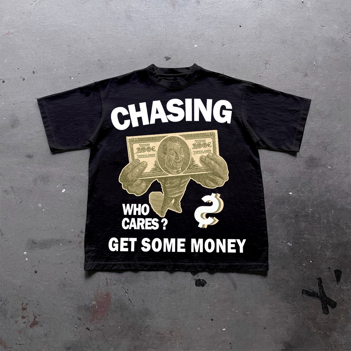 Vintage Chasing Money Graphic Print Cotton T-Shirt