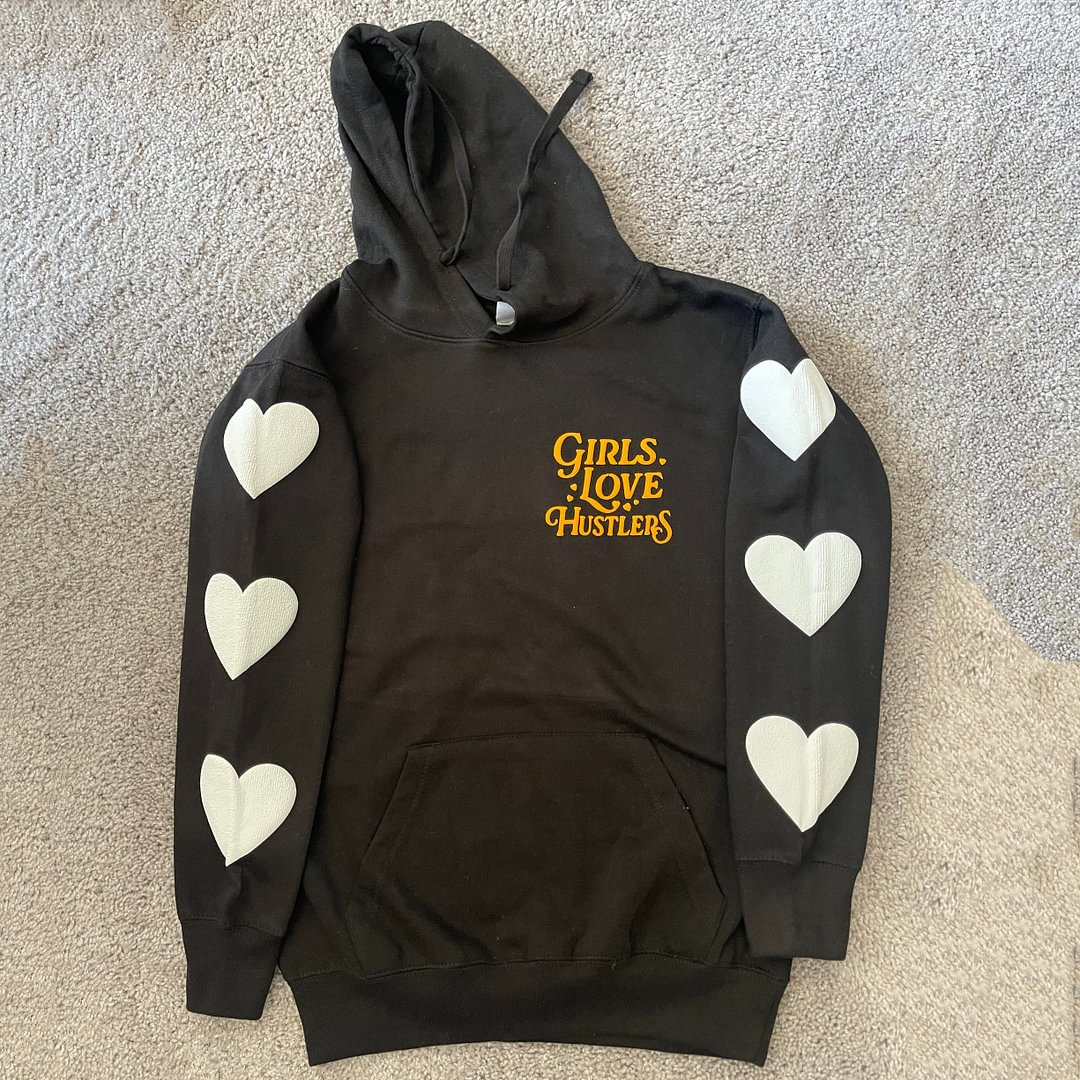 Vercoo Vintage Love Hustlers Graphic Print Side Pockets Hoodie