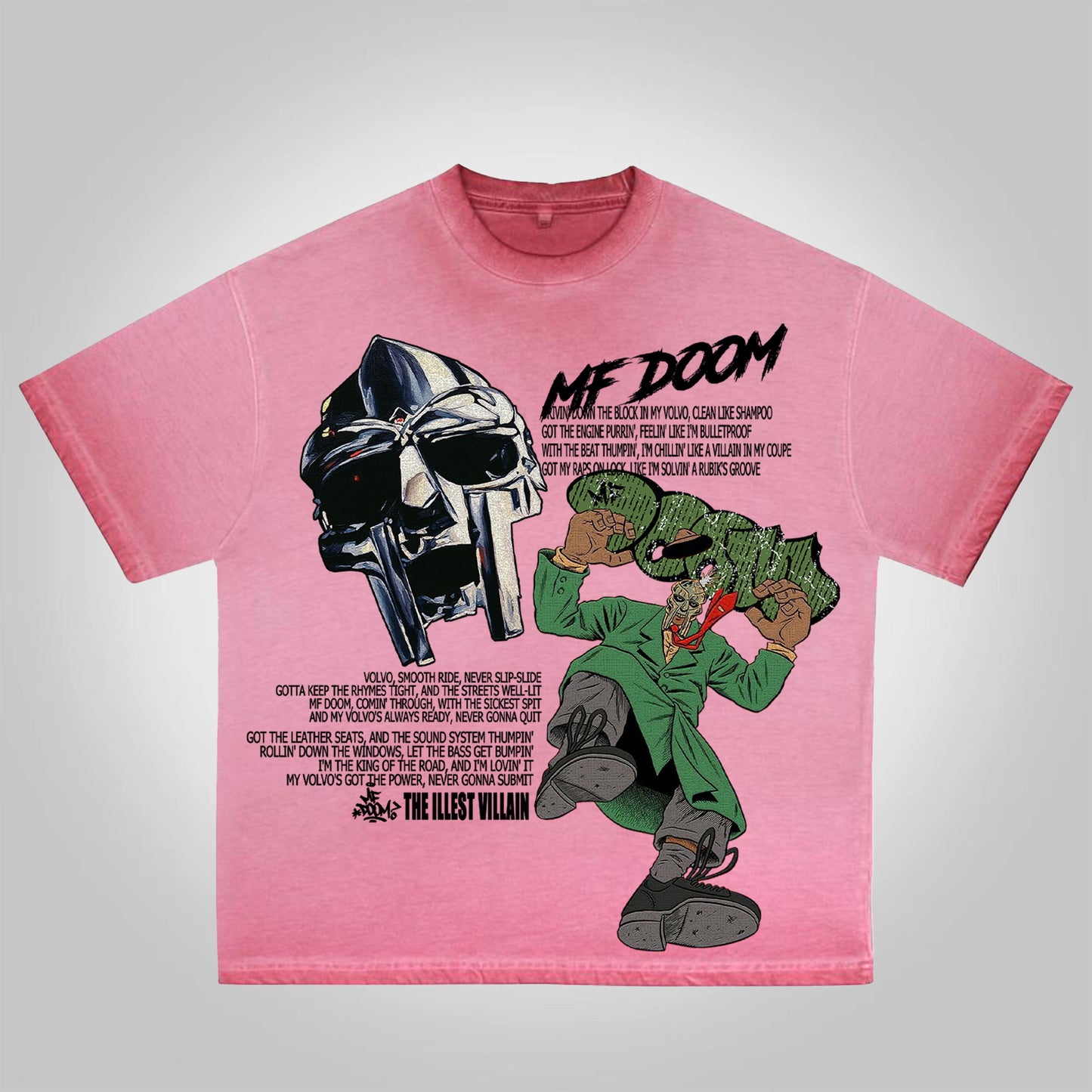 Vercoo Vintage The Illest Villain Mf Doom Graphic Print Washed Cotton T-Shirt