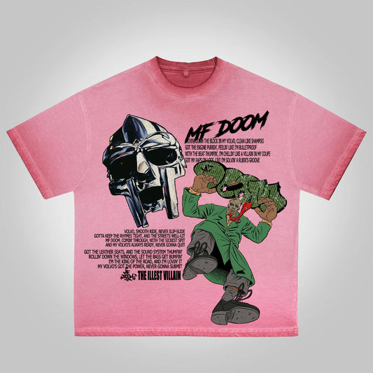 Vercoo Vintage The Illest Villain Mf Doom Graphic Print Washed Cotton T-Shirt